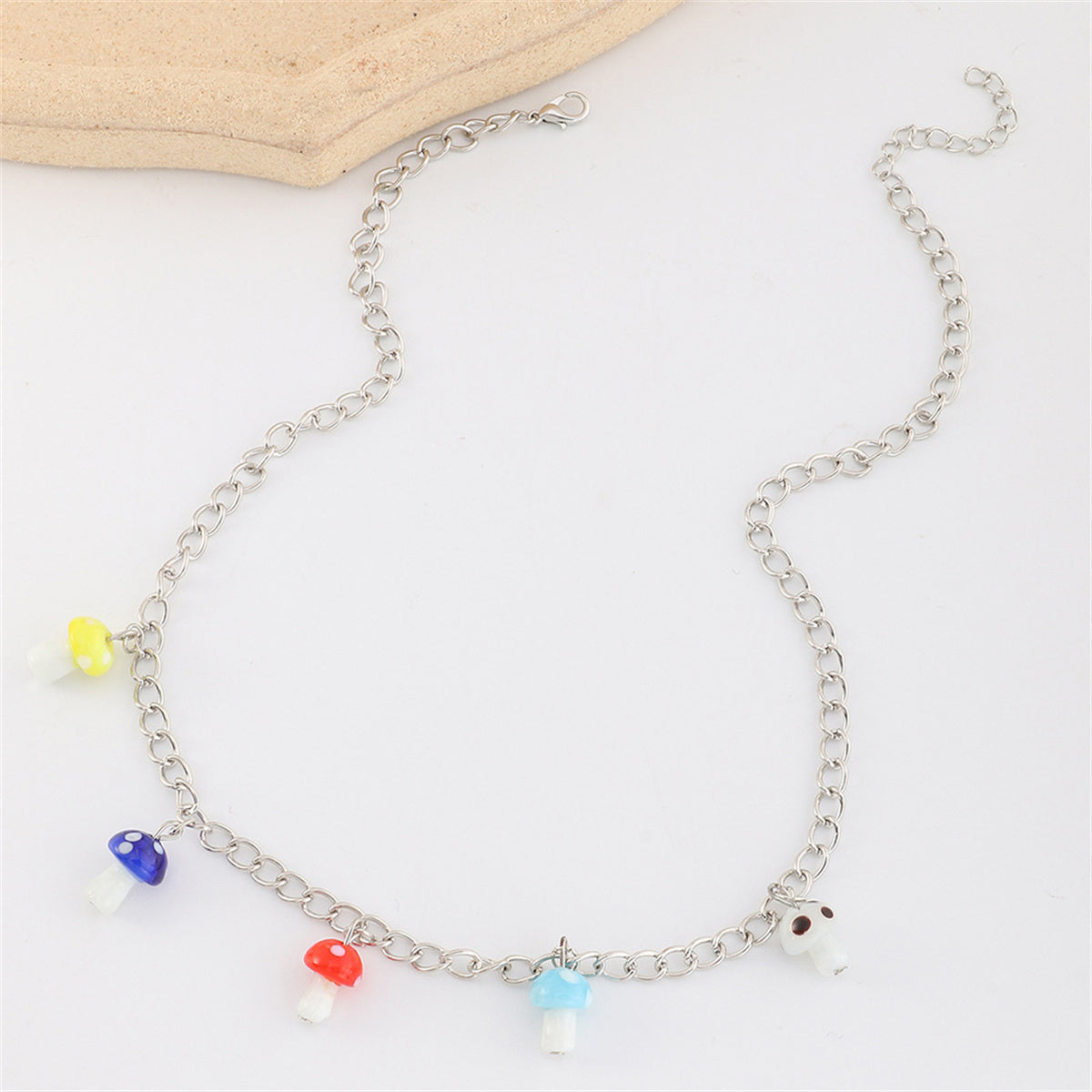 Vibrant Mushroom Station Pendant Necklace, pendant necklace for women, elegant gift for her, detail close-up