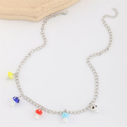 Vibrant Mushroom Station Pendant Necklace, pendant necklace for women, elegant gift for her, detail close-up