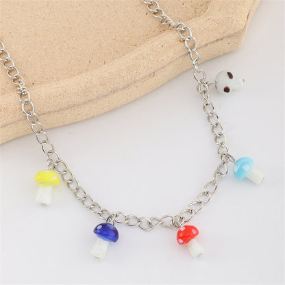 Vibrant Mushroom Station Pendant Necklace, pendant necklace for women, elegant gift for her, side view