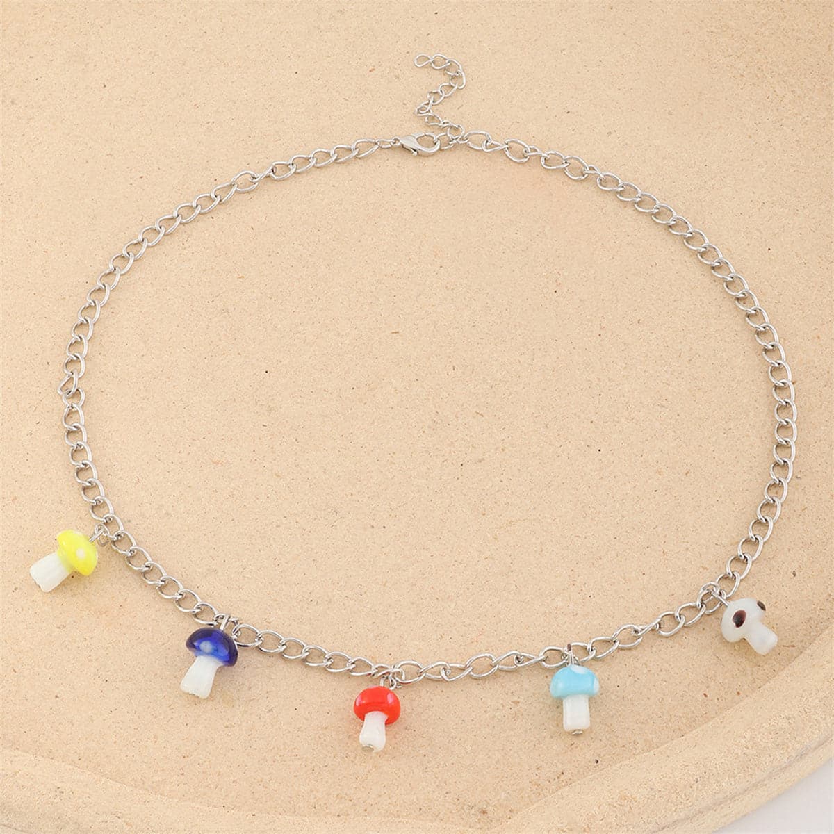 Vibrant Mushroom Station Pendant Necklace, pendant necklace for women, elegant gift for her, front view