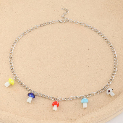 Vibrant Mushroom Station Pendant Necklace, pendant necklace for women, elegant gift for her, front view