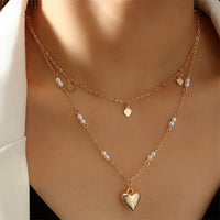 Pearl & 18k Gold-Plated Heart Pendant Layered Necklace