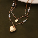 Pearl & 18k Gold-Plated Heart Pendant Layered Necklace