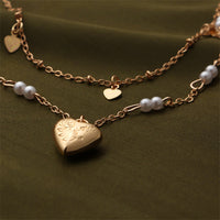 Pearl & 18k Gold-Plated Heart Pendant Layered Necklace