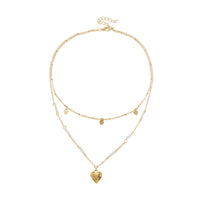 Pearl & 18k Gold-Plated Heart Pendant Layered Necklace