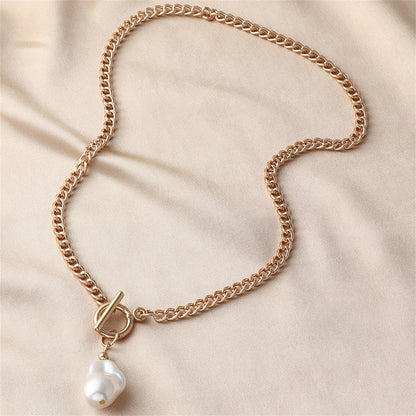 Pearl and 18K Gold-Plated Pendant Lariat Necklace, gold pendant necklace for women, botanical inspired, detail close-up