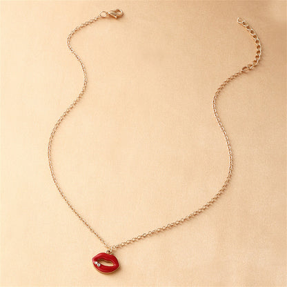 Cubic Zirconia and Red Enamel Lip Pendant Necklace, pendant necklace for women, dainty minimalist design, lifestyle look