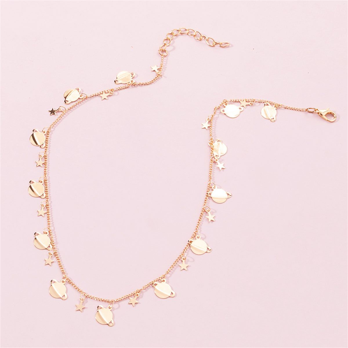18K Gold-Plated Star Planet Station Necklace, gold pendant necklace for women, vintage-inspired design, lifestyle look