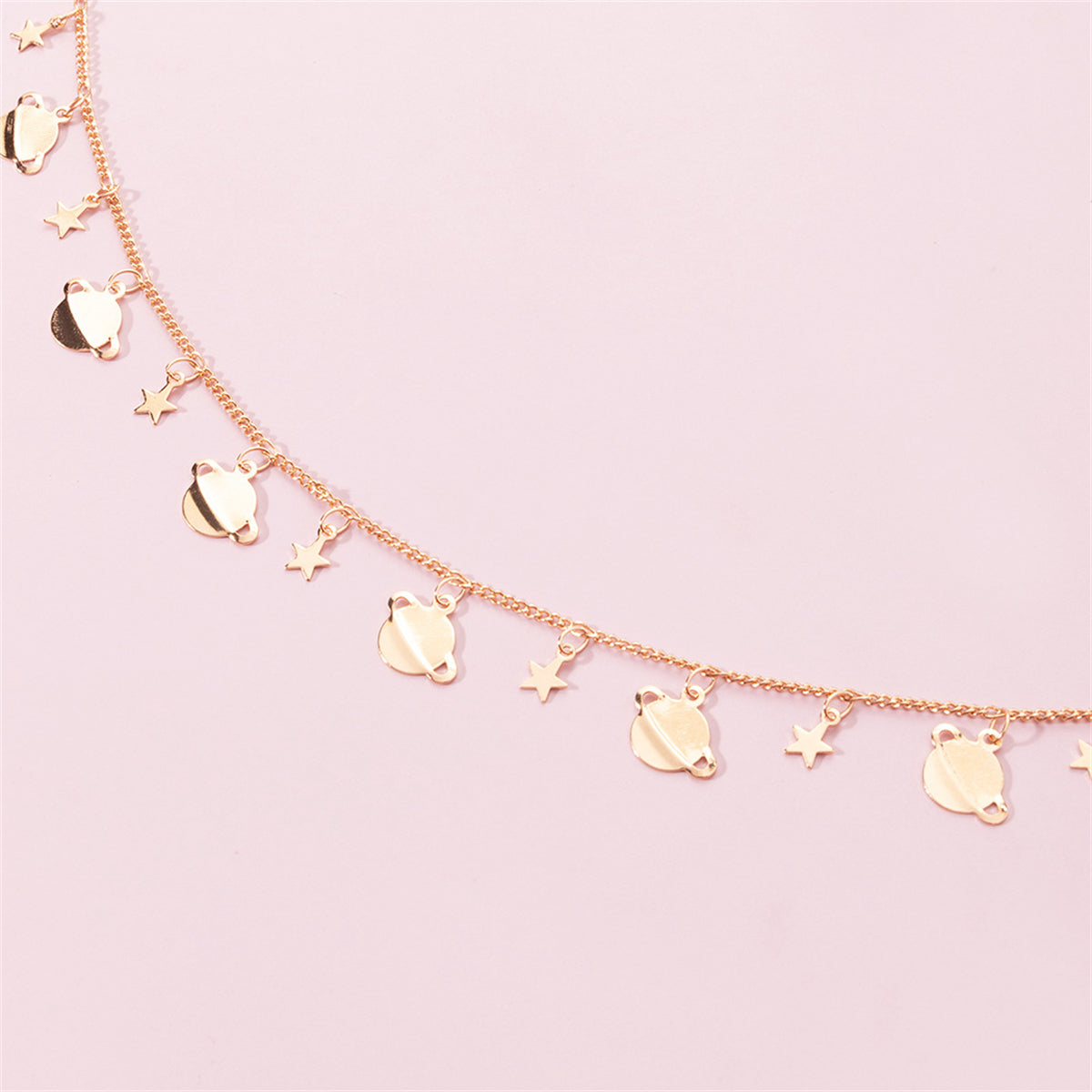 18K Gold-Plated Star Planet Station Necklace, gold pendant necklace for women, vintage-inspired design, styled look