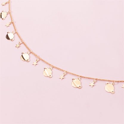18K Gold-Plated Star Planet Station Necklace, gold pendant necklace for women, vintage-inspired design, styled look