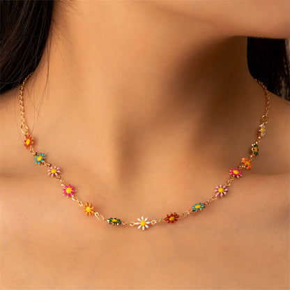 Red and Orange Multicolor Mum Station Necklace, pendant necklace for women, dainty minimalist design, lifestyle look