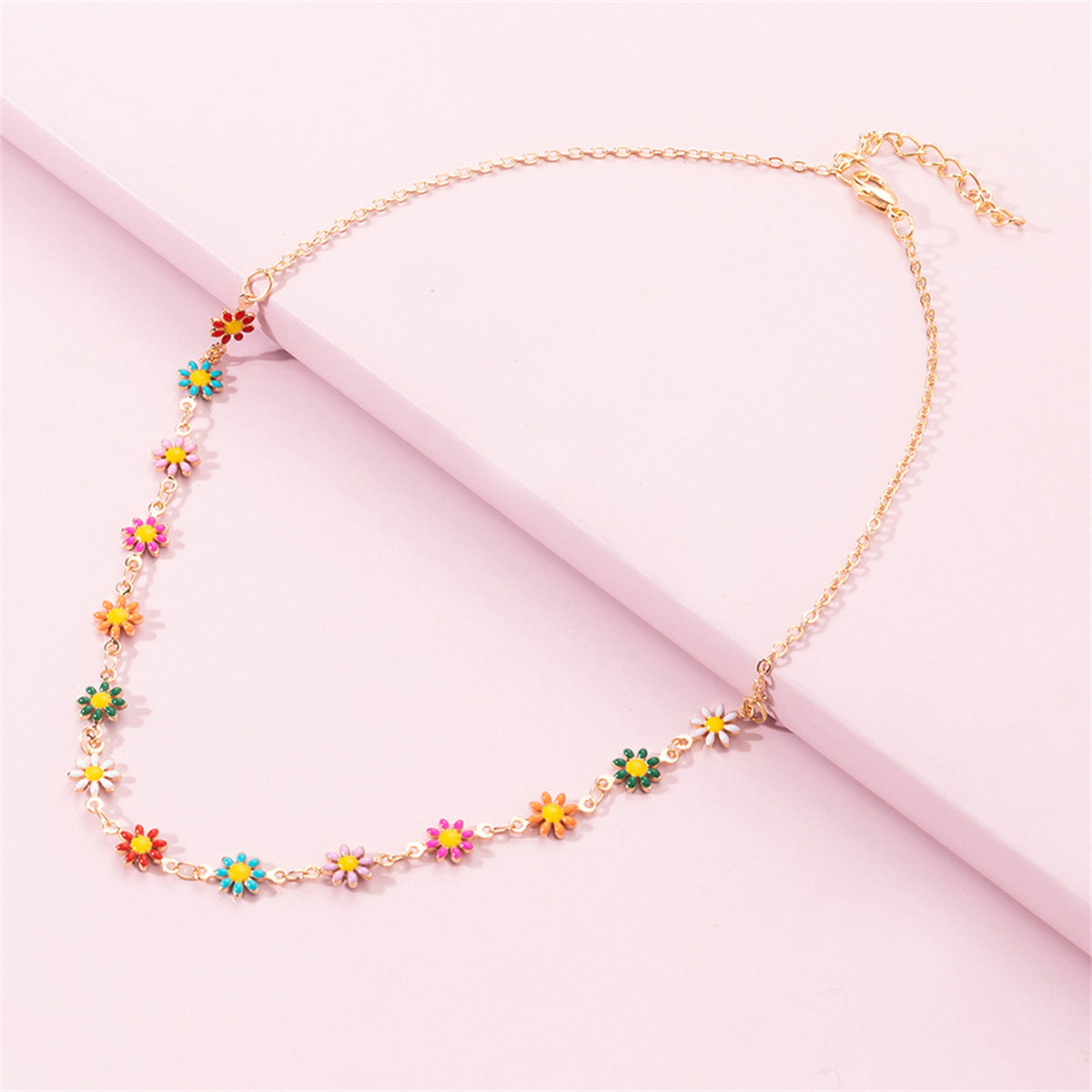 Red and Orange Multicolor Mum Station Necklace, pendant necklace for women, dainty minimalist design, styled look