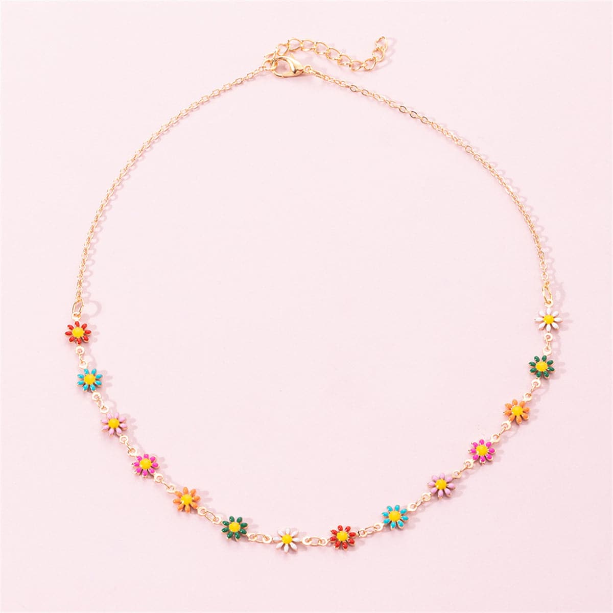 Red and Orange Multicolor Mum Station Necklace, pendant necklace for women, dainty minimalist design, side view