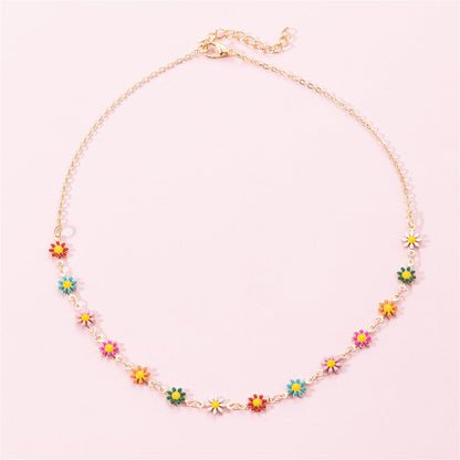 Red and Orange Multicolor Mum Station Necklace, pendant necklace for women, dainty minimalist design, side view