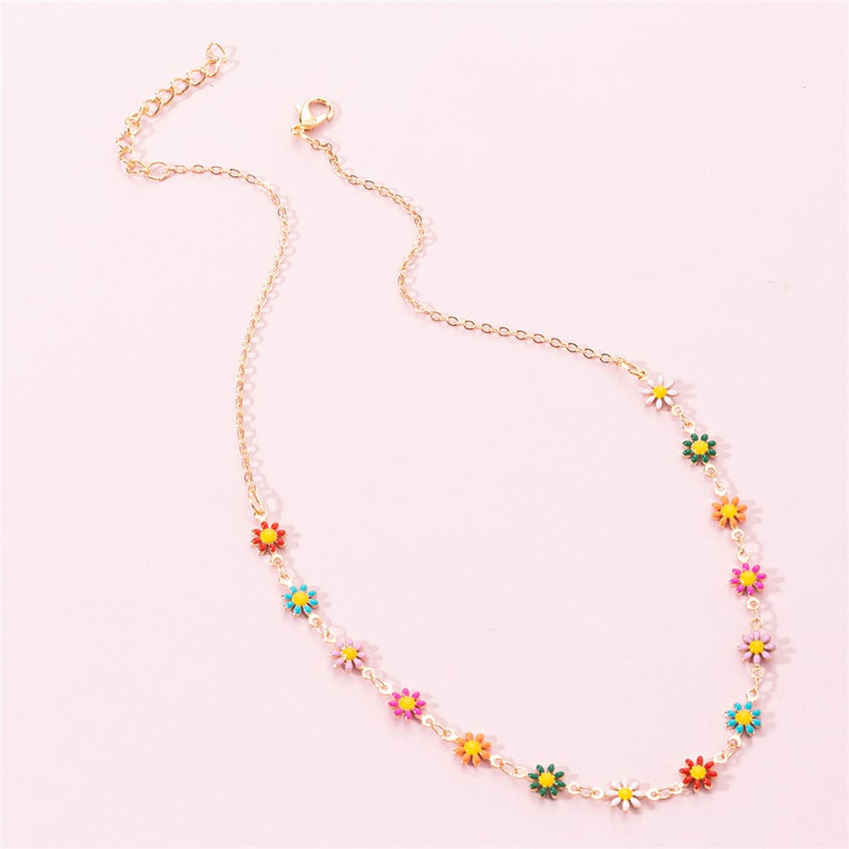 Red and Orange Multicolor Mum Station Necklace, pendant necklace for women, dainty minimalist design, detail close-up
