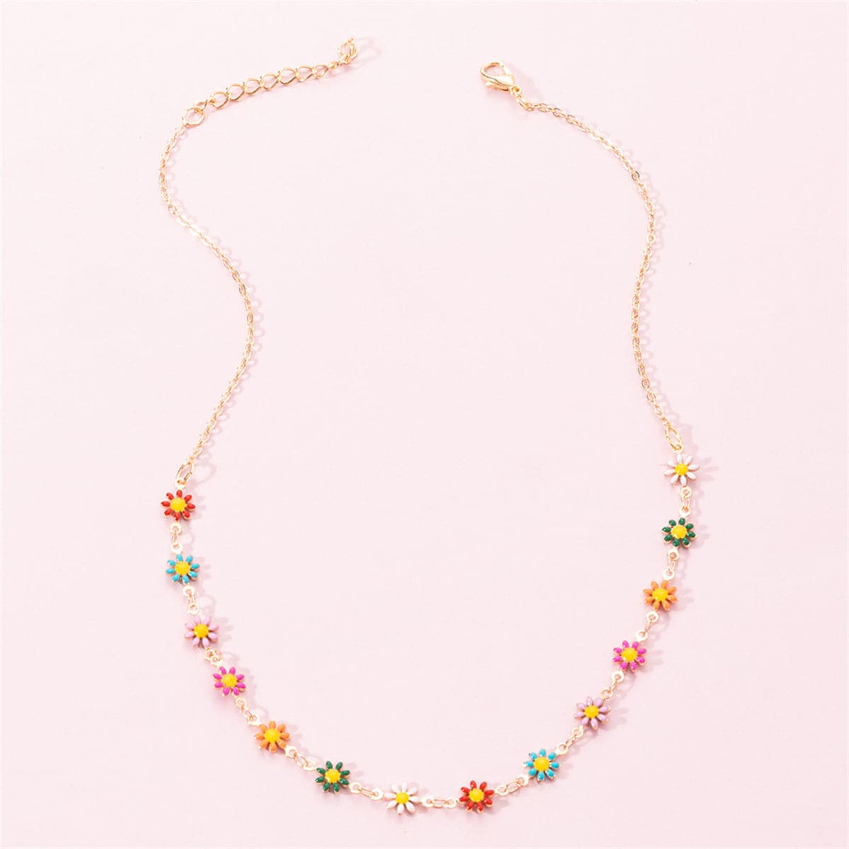 Red and Orange Multicolor Mum Station Necklace, pendant necklace for women, dainty minimalist design, front view