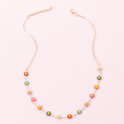 Red and Orange Multicolor Mum Station Necklace, pendant necklace for women, dainty minimalist design, front view