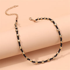 Black Howlite & 18K Gold-Plated Beaded Heart Station Necklace