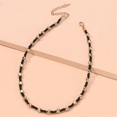 Black Howlite & 18K Gold-Plated Beaded Heart Station Necklace