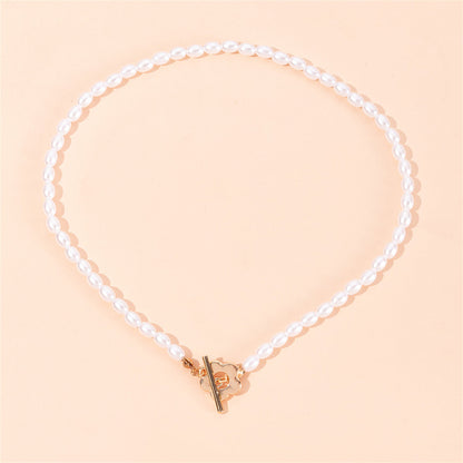 Pearl and 18K Gold-Plated Flower Toggle Necklace, gold pendant necklace for women, elegant gift for her, lifestyle look