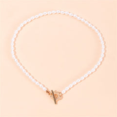 Pearl & 18K Gold-Plated Flower Toggle Necklace