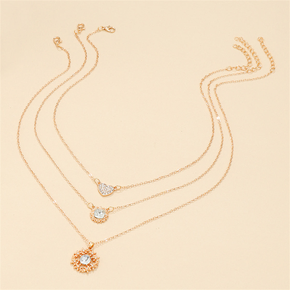 Crystal and Cubic Zirconia Heart Pendant Necklace Set, pendant necklace for women, botanical inspired, detail close-up