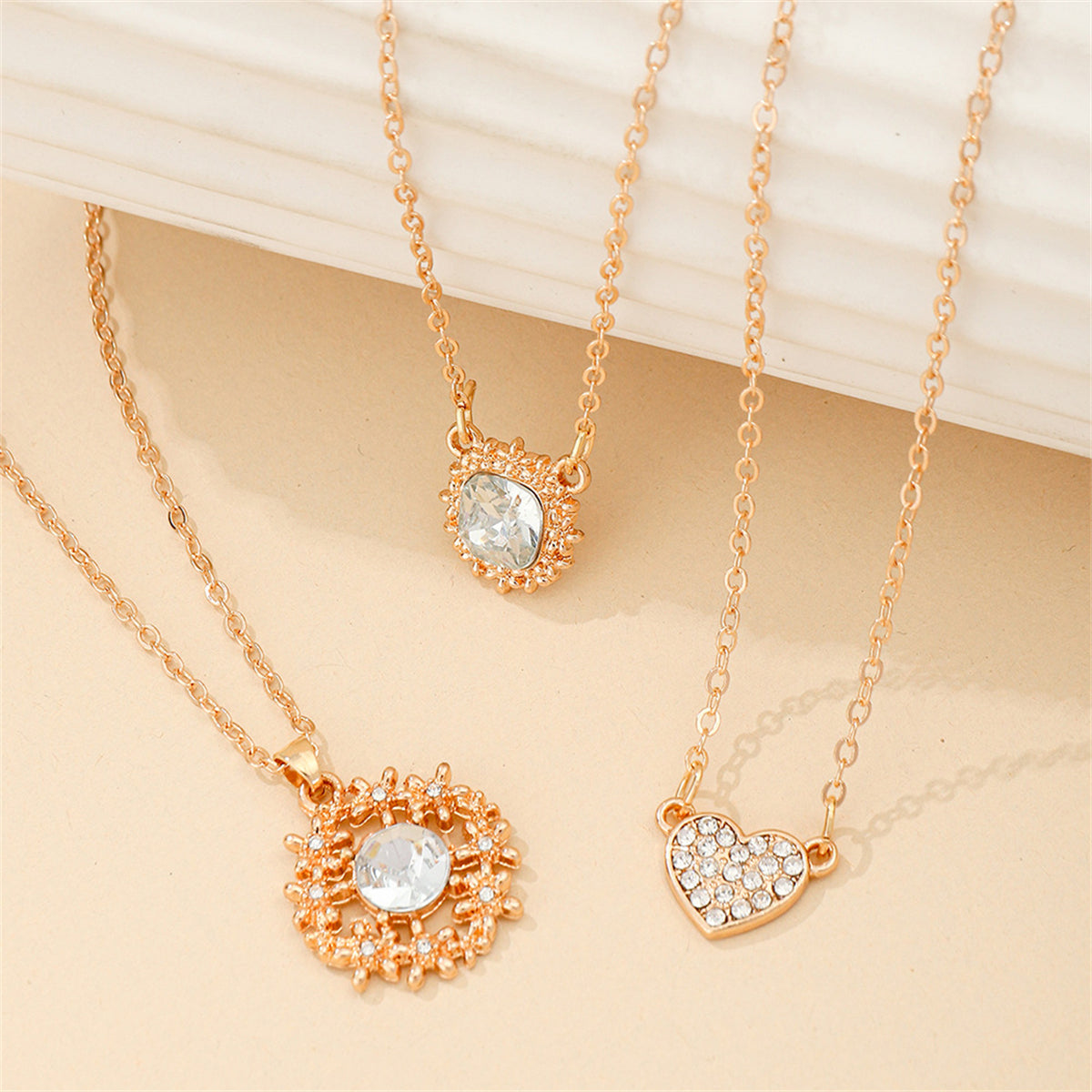 Crystal and Cubic Zirconia Heart Pendant Necklace Set, pendant necklace for women, botanical inspired, lifestyle look