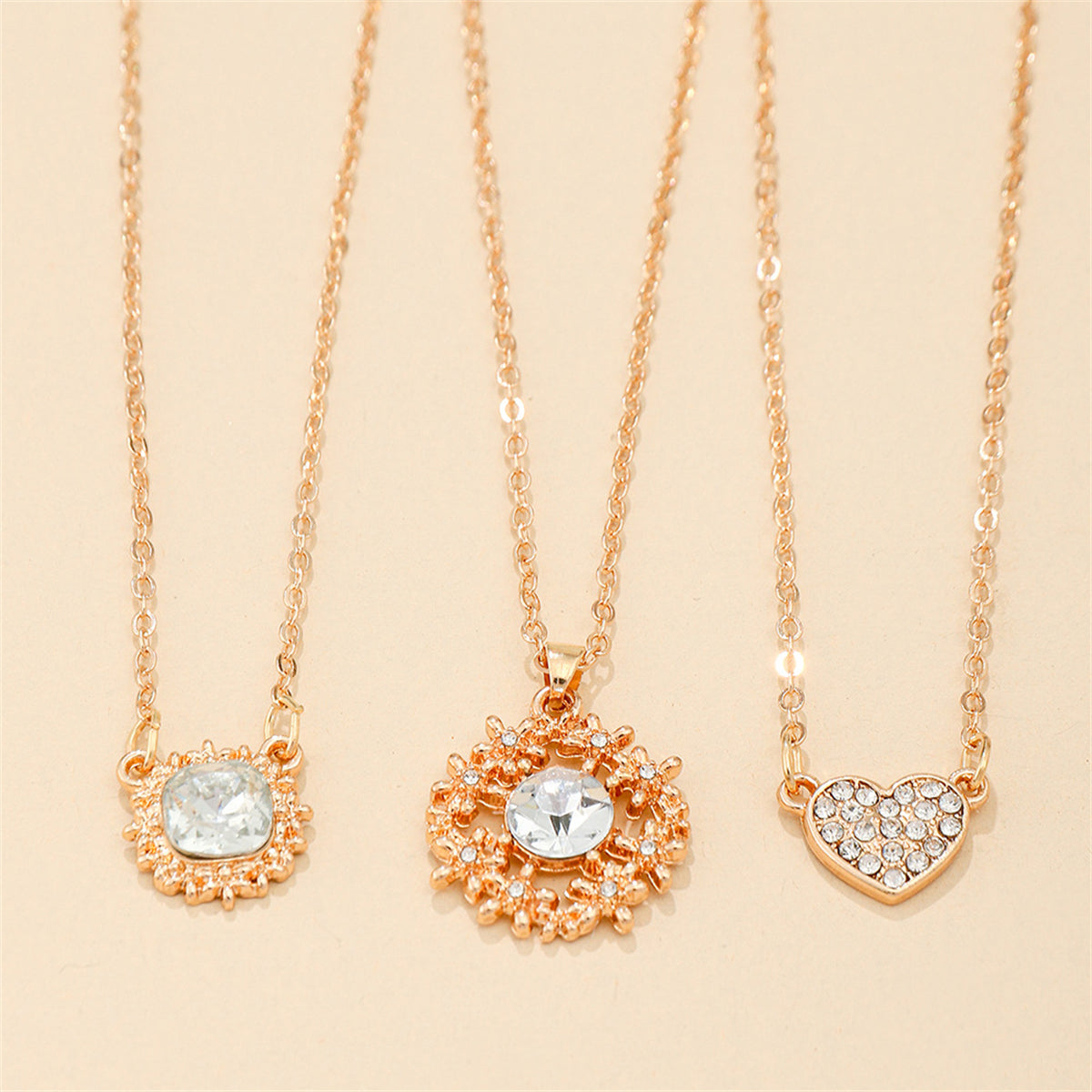 Crystal and Cubic Zirconia Heart Pendant Necklace Set, pendant necklace for women, botanical inspired, styled look
