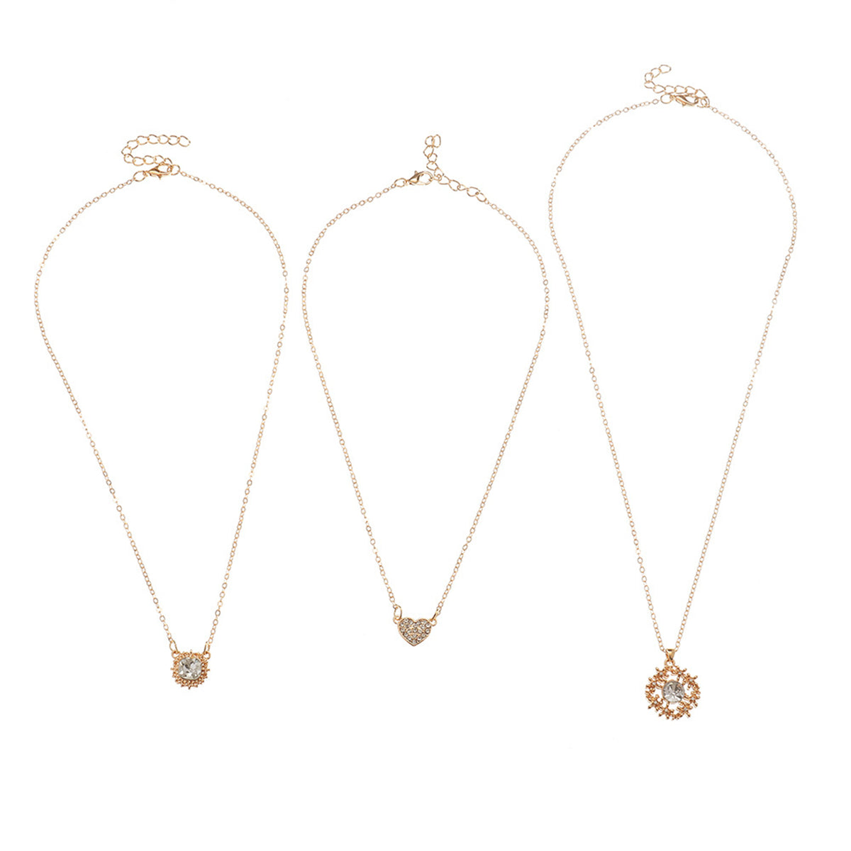Crystal and Cubic Zirconia Heart Pendant Necklace Set, pendant necklace for women, botanical inspired, side view