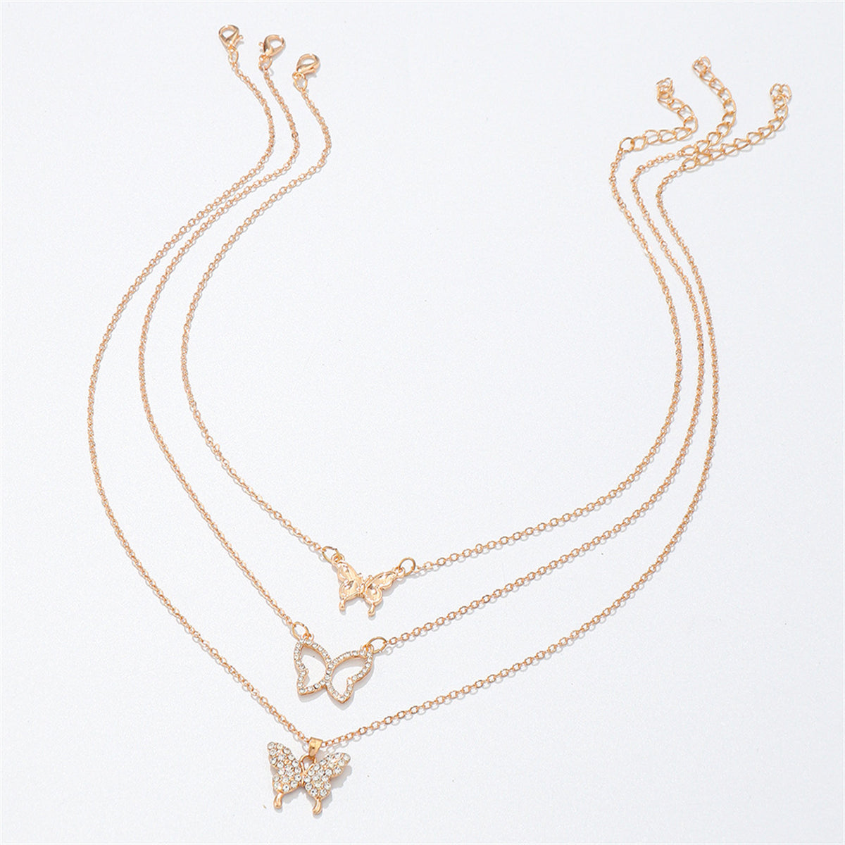 Cubic Zirconia and 18K Gold-Plated Butterfly Pendant Necklace Set, gold pendant necklace for women, detail close-up