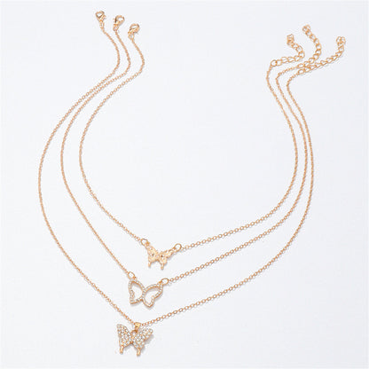 Cubic Zirconia and 18K Gold-Plated Butterfly Pendant Necklace Set, gold pendant necklace for women, detail close-up