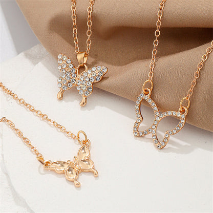 Cubic Zirconia and 18K Gold-Plated Butterfly Pendant Necklace Set, gold pendant necklace for women, styled look
