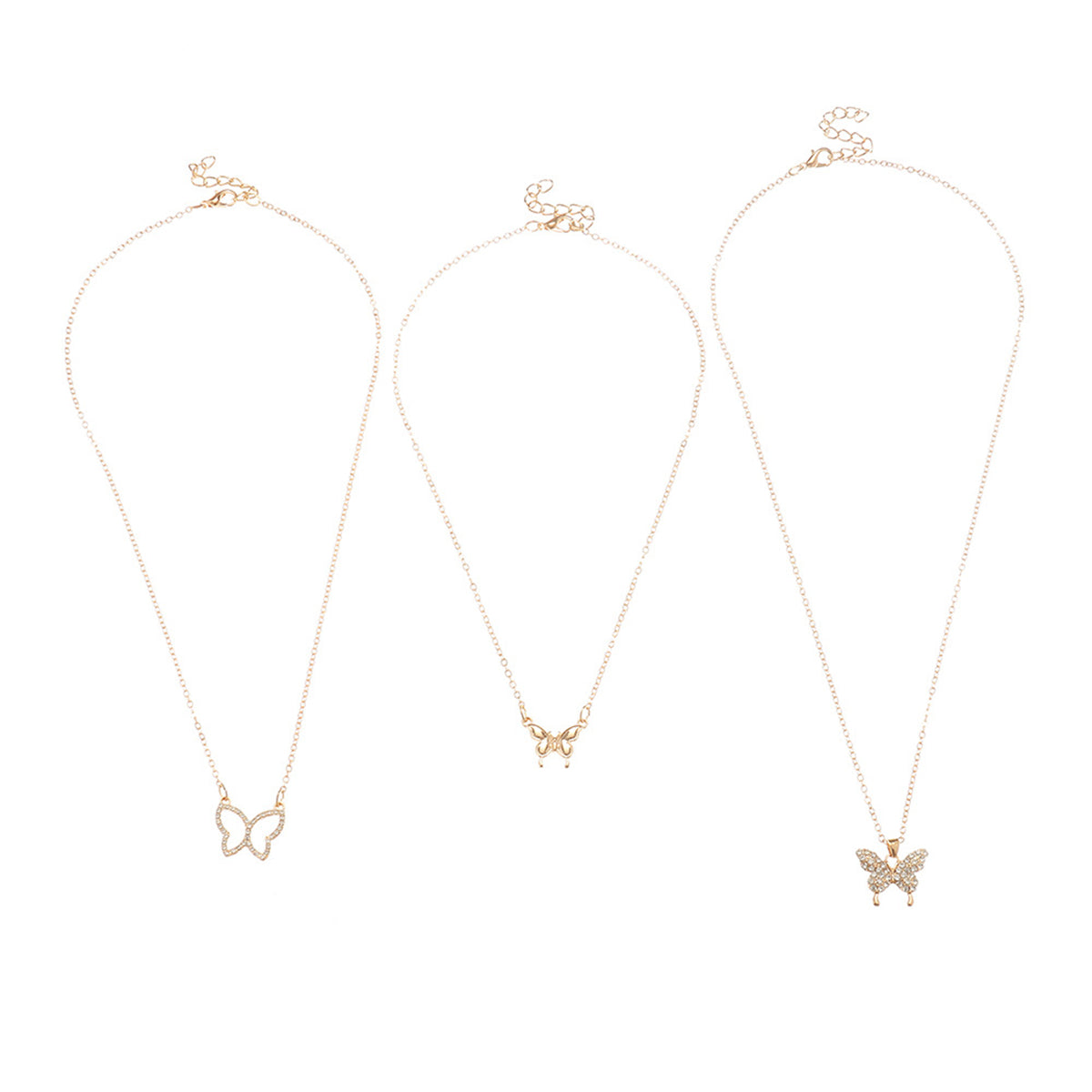 Cubic Zirconia and 18K Gold-Plated Butterfly Pendant Necklace Set, gold pendant necklace for women, side view