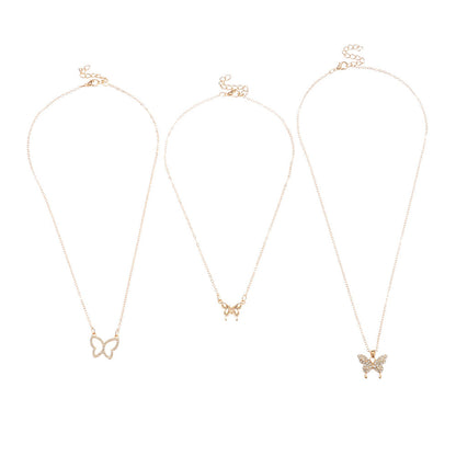 Cubic Zirconia and 18K Gold-Plated Butterfly Pendant Necklace Set, gold pendant necklace for women, side view