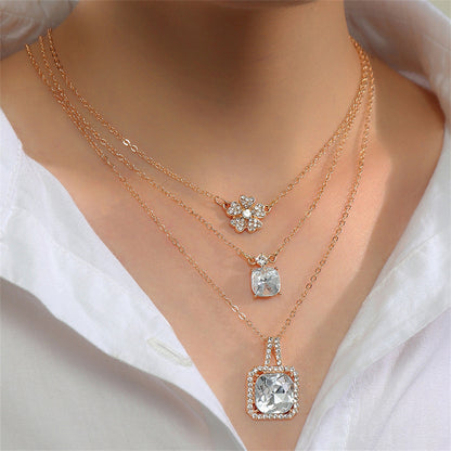 Crystal and Cubic Zirconia 18K Gold-Plated Flower Pendant Necklace Set, gold pendant necklace for women, front view
