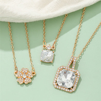 Crystal and Cubic Zirconia 18K Gold-Plated Flower Pendant Necklace Set, gold pendant necklace for women, detail close-up