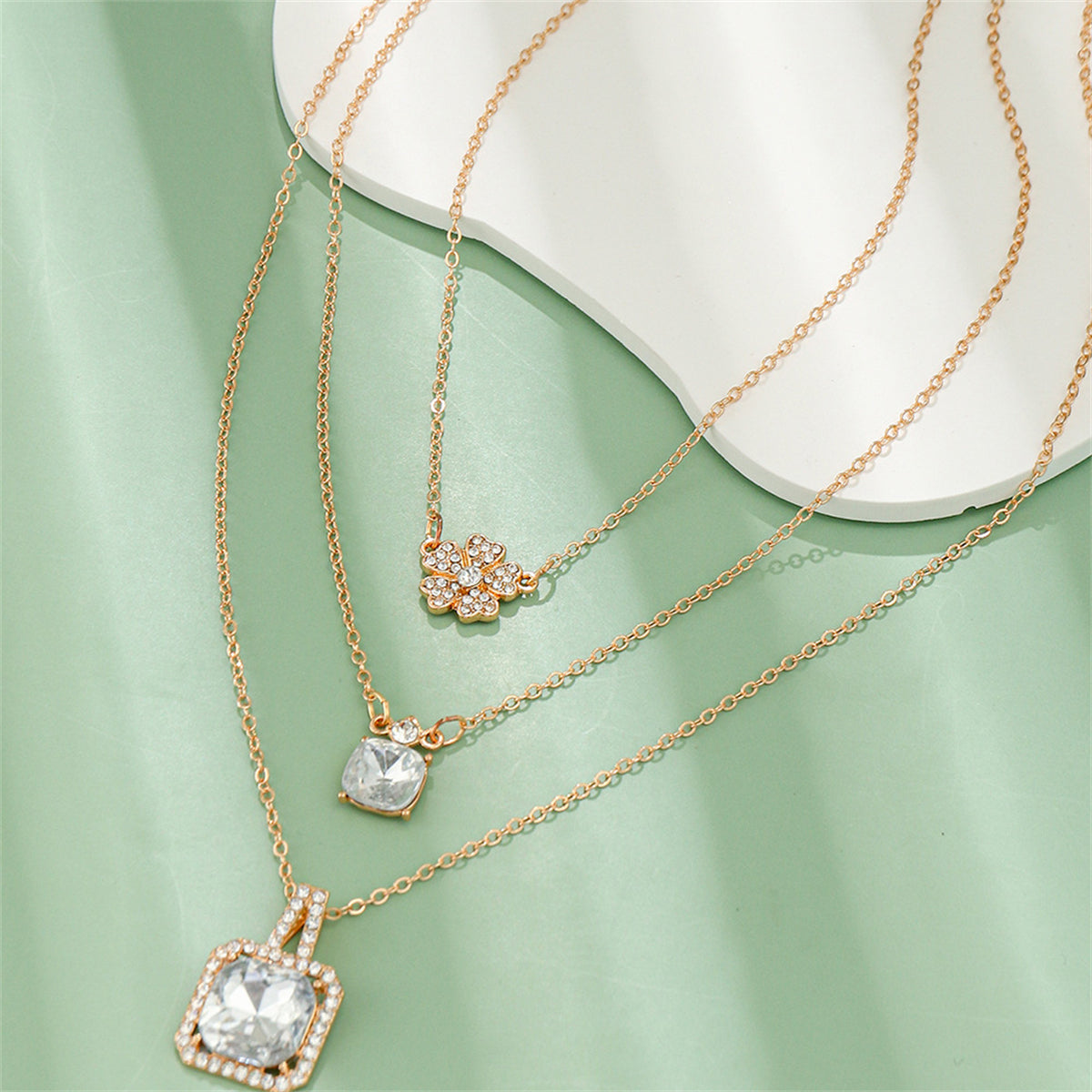 Crystal and Cubic Zirconia 18K Gold-Plated Flower Pendant Necklace Set, gold pendant necklace for women, side view