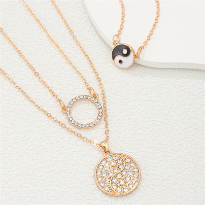 Cubic Zirconia and Black Enamel Yin-Yang Pendant Necklace Set, pendant necklace for women, detail close-up