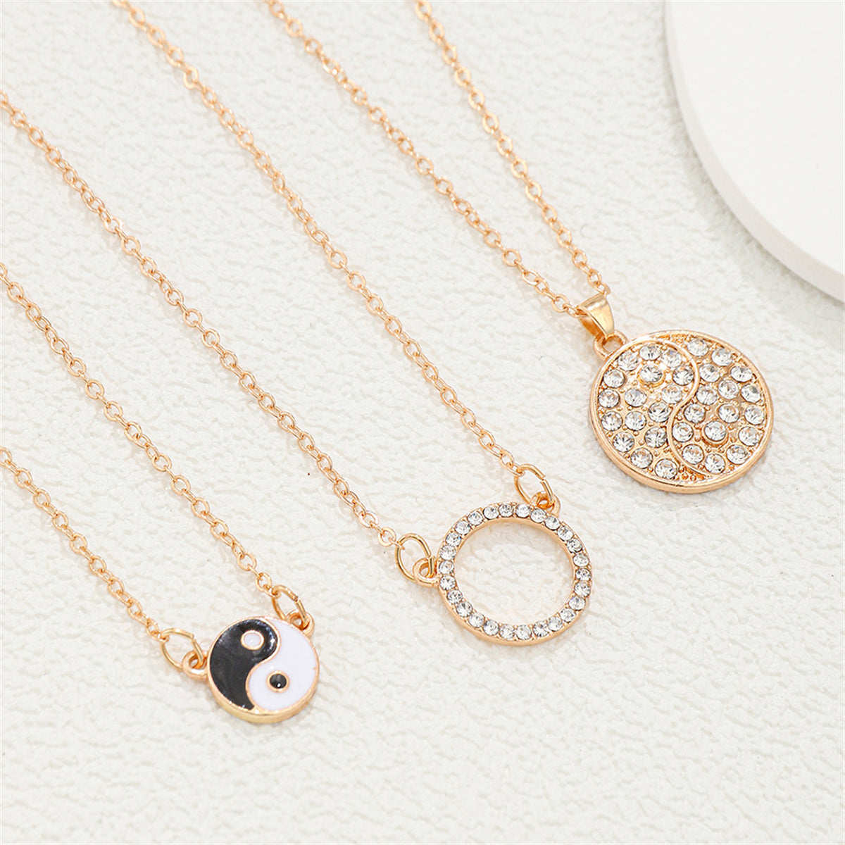 Cubic Zirconia and Black Enamel Yin-Yang Pendant Necklace Set, pendant necklace for women, lifestyle look