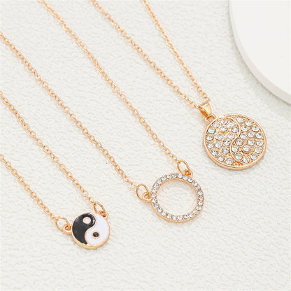 Cubic Zirconia and Black Enamel Yin-Yang Pendant Necklace Set, pendant necklace for women, lifestyle look