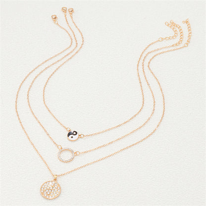Cubic Zirconia and Black Enamel Yin-Yang Pendant Necklace Set, pendant necklace for women, styled look