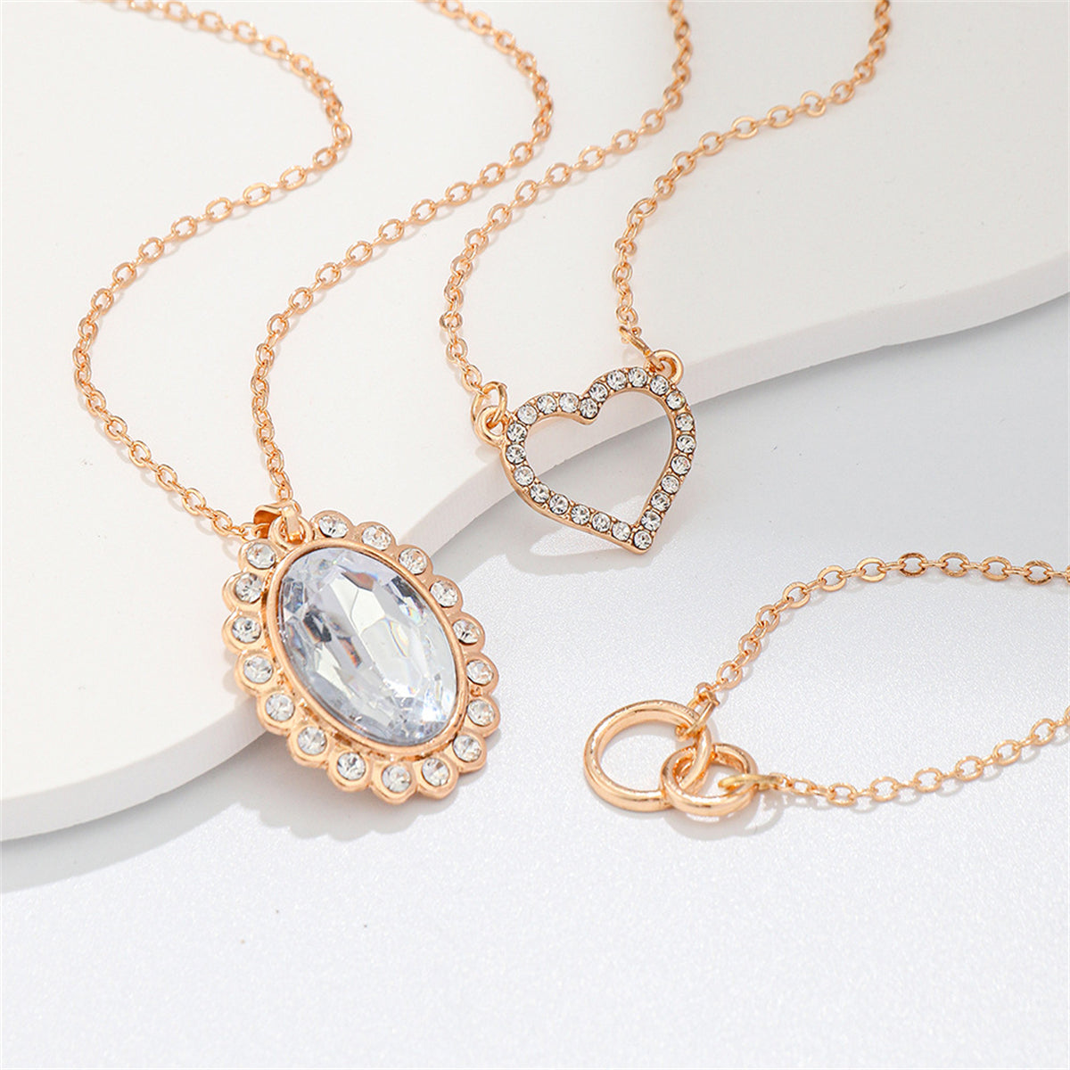 Clear Crystal & Cubic Zirconia 18K Gold-Plated Oval Pendant Necklace Set