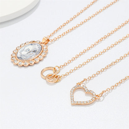 Clear Crystal and Cubic Zirconia 18K Gold-Plated Oval Pendant Necklace Set, gold pendant necklace for women, lifestyle look