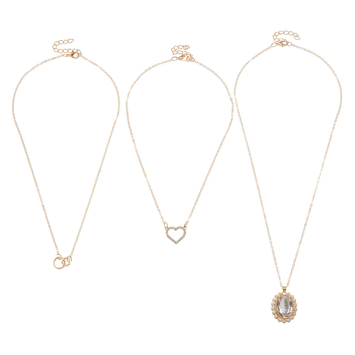 Clear Crystal and Cubic Zirconia 18K Gold-Plated Oval Pendant Necklace Set, gold pendant necklace for women, styled look