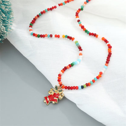 Red Multicolor Acrylic and 18K Gold-Plated Bell Pendant Necklace, gold pendant necklace for women, detail close-up