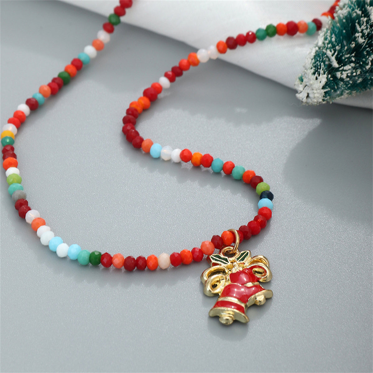 Red Multicolor Acrylic and 18K Gold-Plated Bell Pendant Necklace, gold pendant necklace for women, lifestyle look
