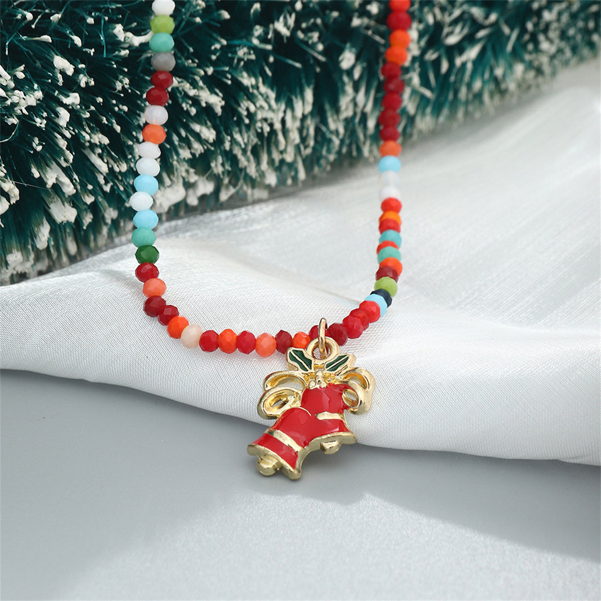 Red Multicolor Acrylic and 18K Gold-Plated Bell Pendant Necklace, gold pendant necklace for women, styled look