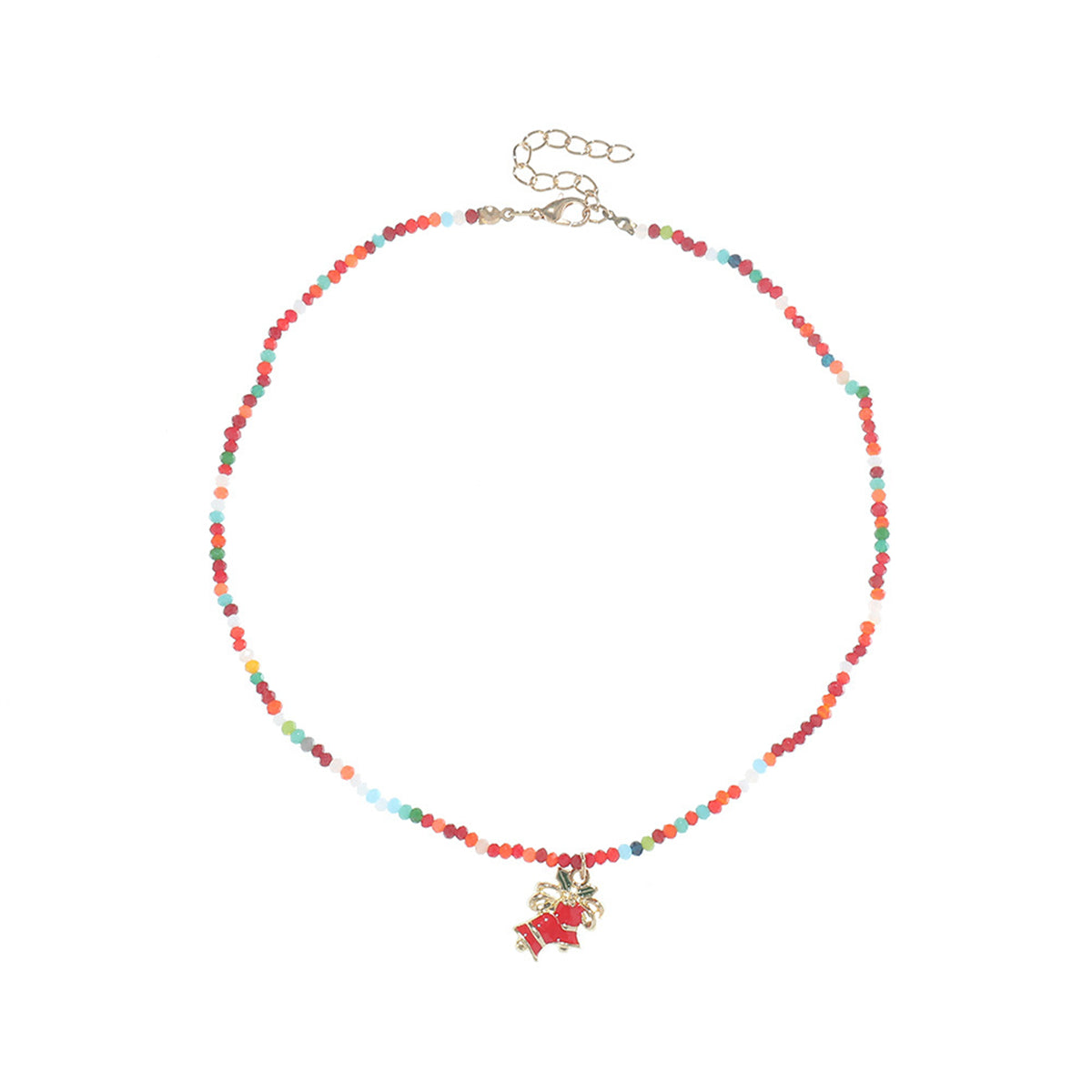 Red Multicolor Acrylic and 18K Gold-Plated Bell Pendant Necklace, gold pendant necklace for women, side view
