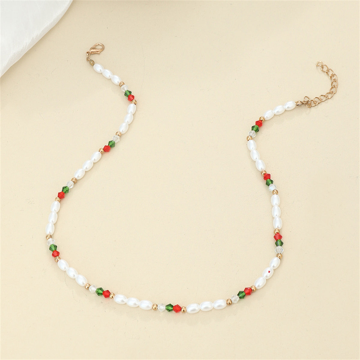 Pearl and Red Beaded Station Necklace, pendant necklace for women, everyday style, lifestyle look