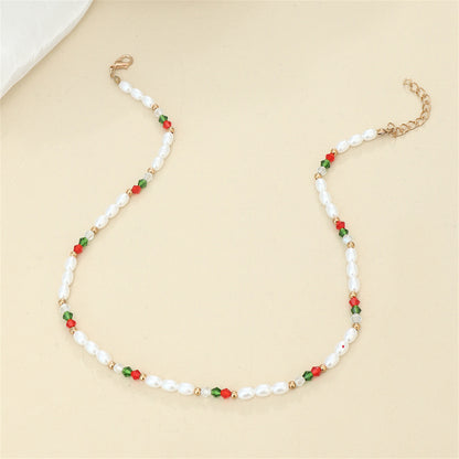Pearl and Red Beaded Station Necklace, pendant necklace for women, everyday style, lifestyle look